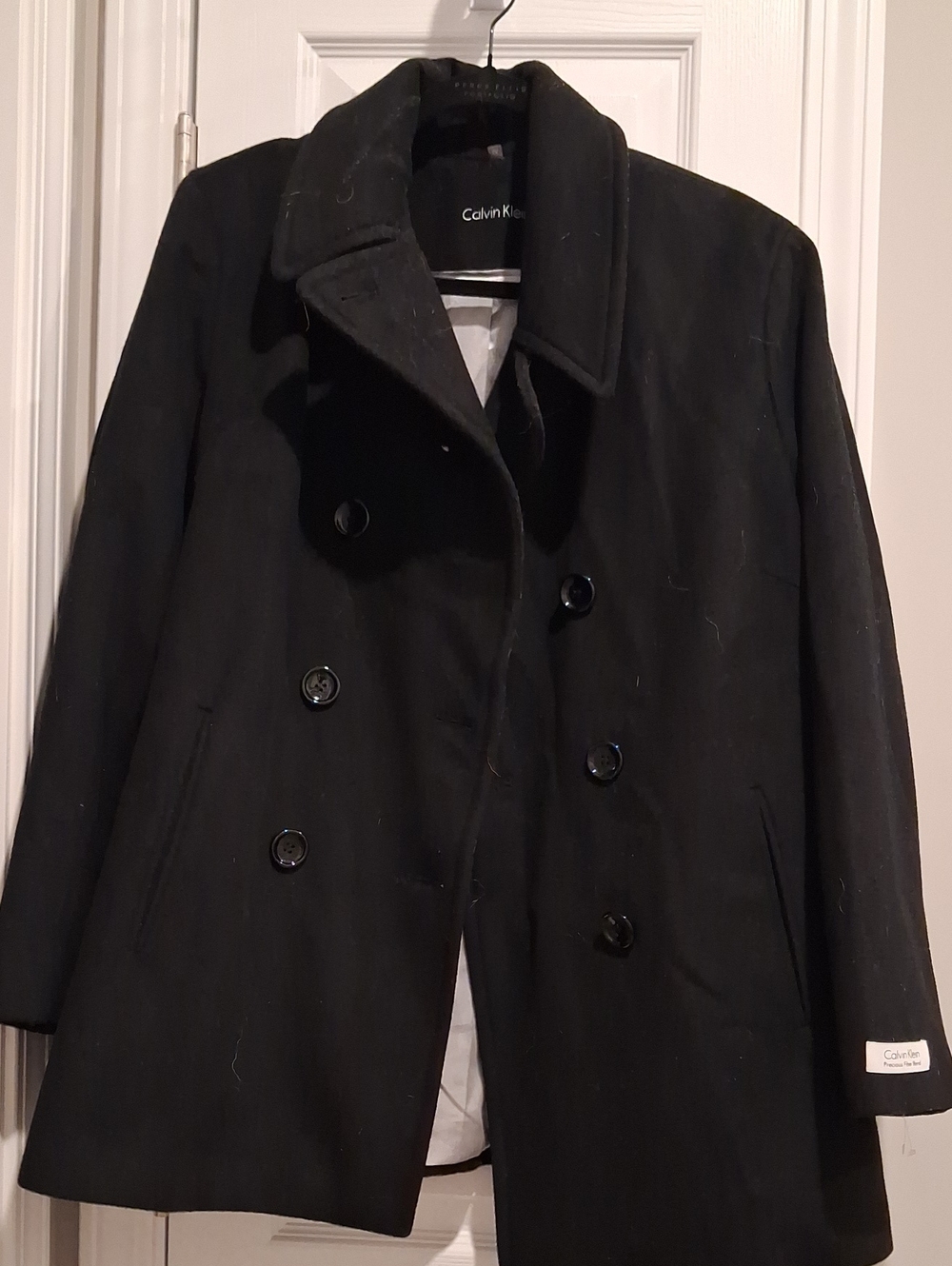 Women's Calvin Klein Black Double-Breasted Wool Peacoat